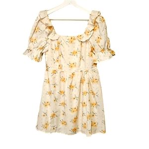 Storia floral puff sleeves eyelet babydoll mini dress women's size medium